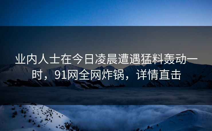 业内人士在今日凌晨遭遇猛料轰动一时,91网全网炸锅,详情直击 业内人士在今日凌晨遭遇猛料轰动一时,91网全网炸锅,详情直击